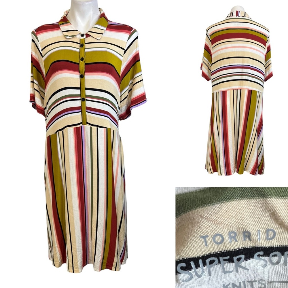 Torrid Super Soft Knits dress plus size 3X multicolor striped A-line knee length